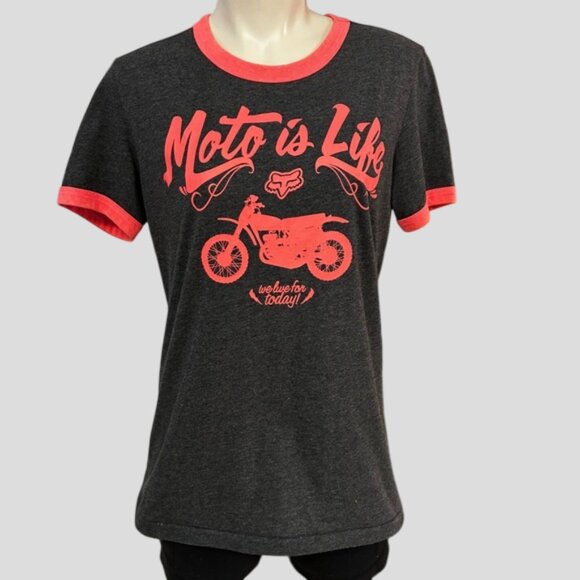 Fox Racing "Moto Is Life" Dark Grey & Coral T-Shirt Size Medium - Picture 1 of 8